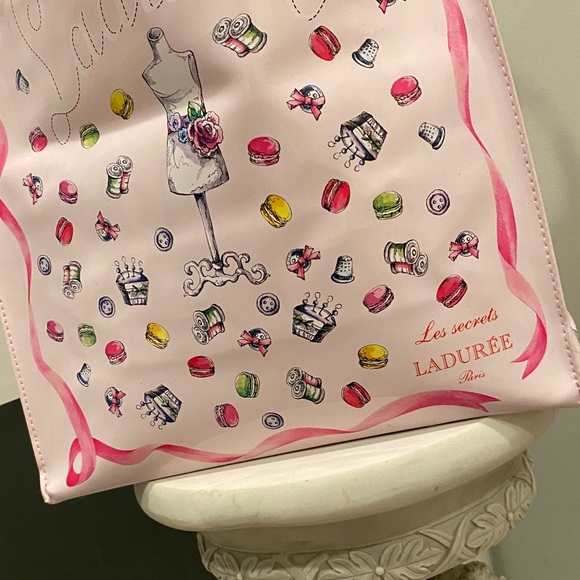 Laduree Paris Pink Printed Tote Bag with Macaron Motif - Picture 2 of 11